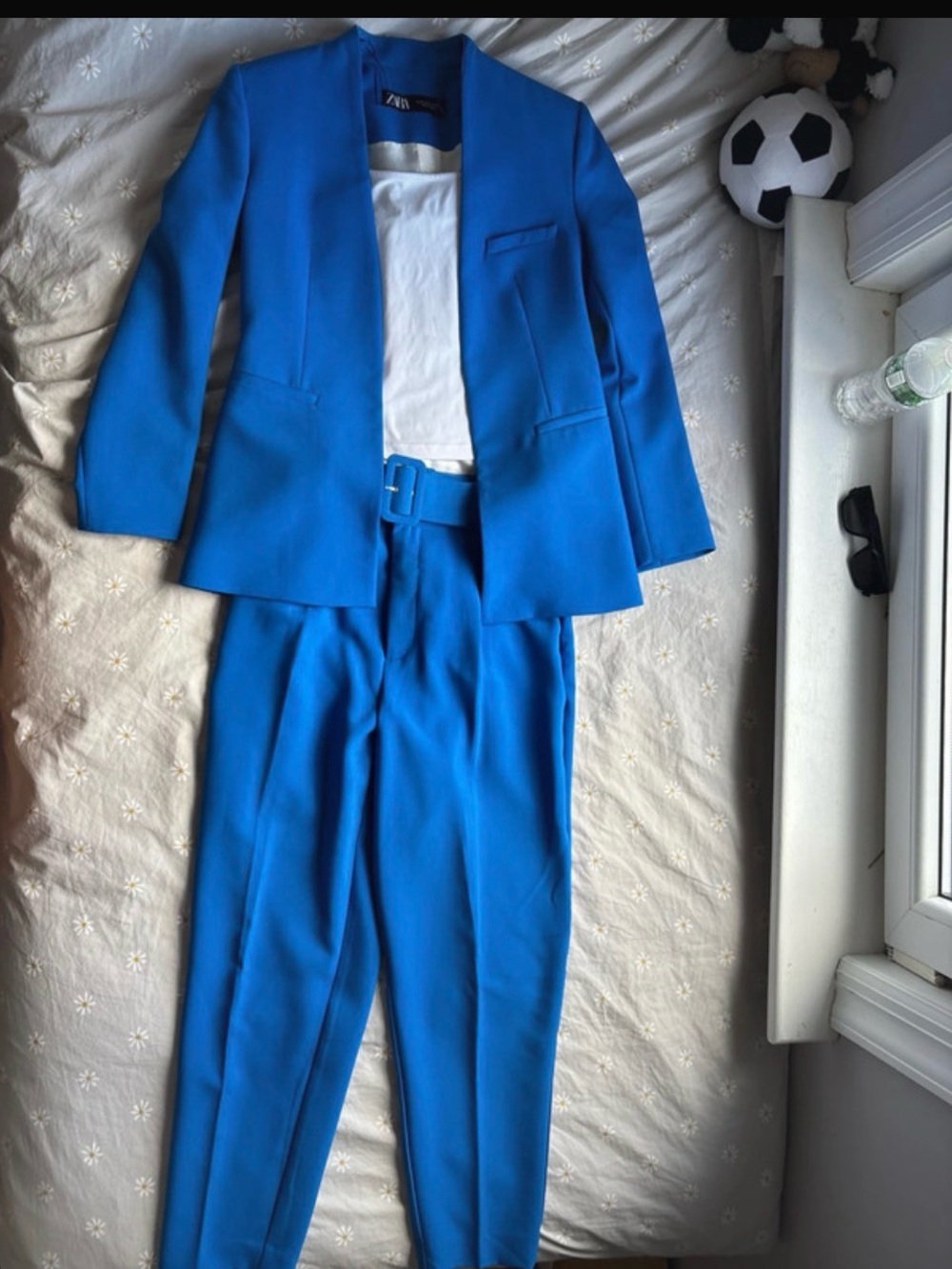 Zara Electric Blue Women's Suit with Belted Trousers